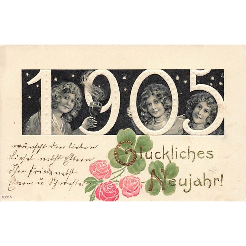 n°27075 - Carte Gaufrée - Nouvel An - Glückliches Neujahr ! 1905 - Enfants trinquant