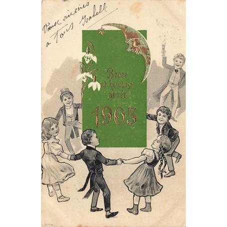 n°27076 - Nouvel An - Bonne et Heureuse Année 1905 - Enfants faisant une ronde - lune