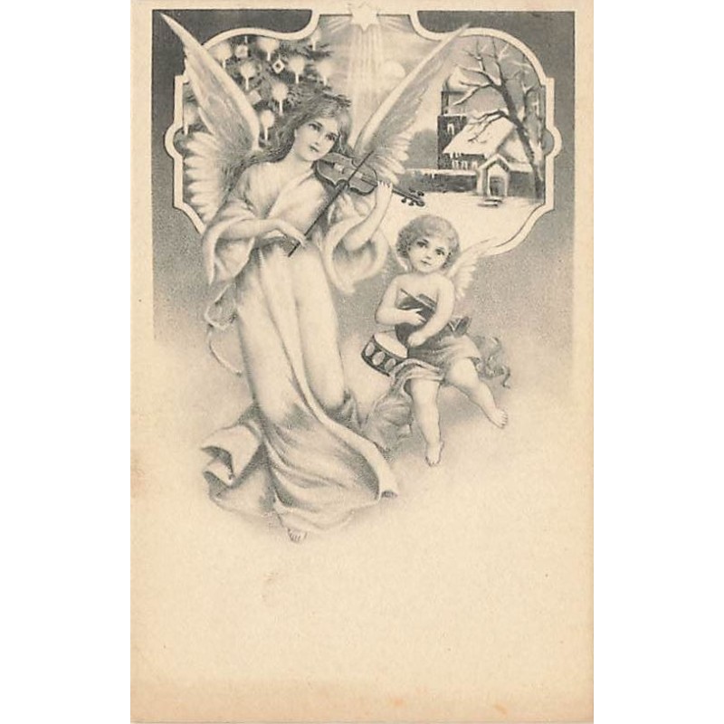n°27087 - Ange - Angelot près d'un ange gardien jouant du violon