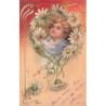 n°27089 - Carte Gaufrée - Clapsaddle - Portrait d'un enfant au milieu de marguerites