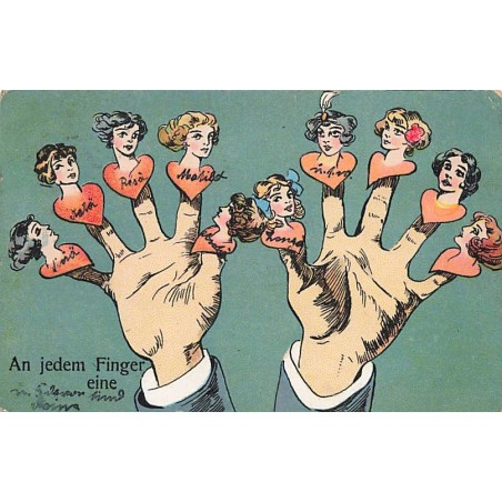 n°27090 - Fantaisie - An jedem Finger eine - Portraits de femmes sur le bout des doigts de mains d'homme