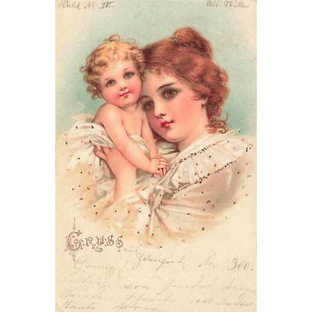n°27091 - Fantaisie - Gruss - Jeune femme câlinant un bébé
