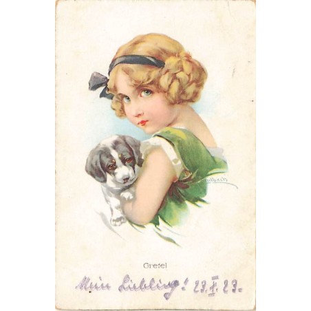 n°27093 - Fantaisie - Gretel - Fillette portant un chiot dans les bras