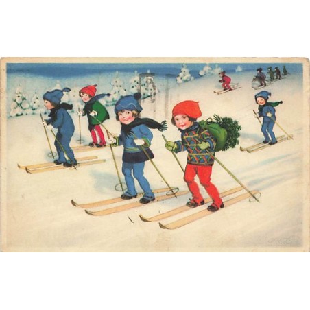 n°27094 - Illustrateur - F. Baumgarten - Enfants sur des skis