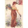 n°27096 - Carte Gaufrée - Fantaisie - Jeune femme jetant des violettes