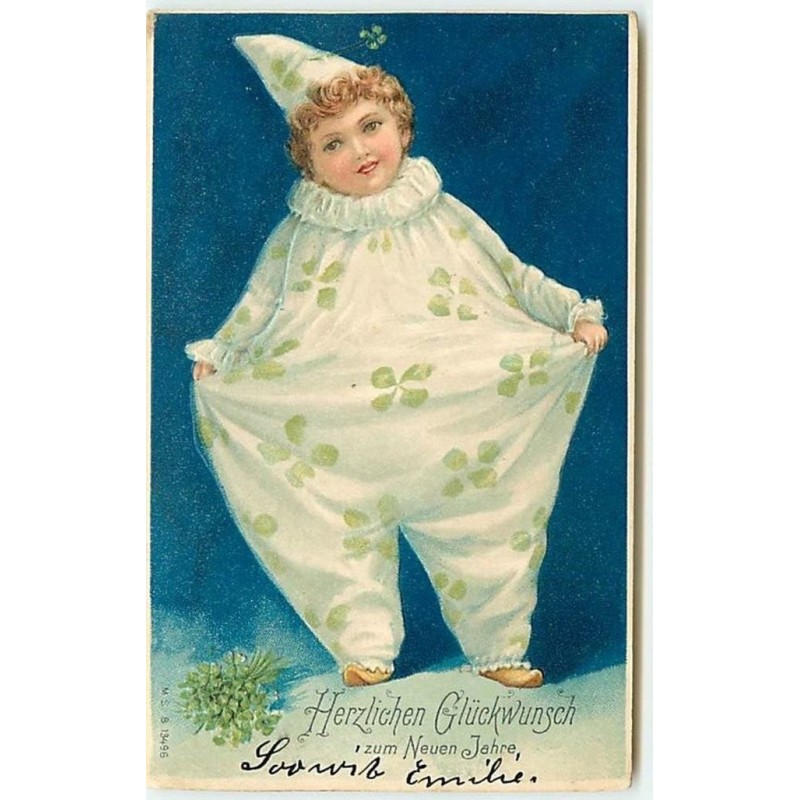 n°12976 - Carte Gaufrée - Clapsaddle - Herzlichen Glückwunsch zum Neuen Jahre - Enfant