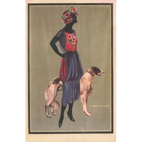 n°27105 - Illustrateur - T. Corbella - Femme de profil, près d'un lévrier.