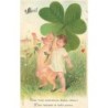 n°27111 - Carte Gaufrée - 1er Avril - MSIB 13488 - Enfant se promenant près d'un cochon sous un trèfle