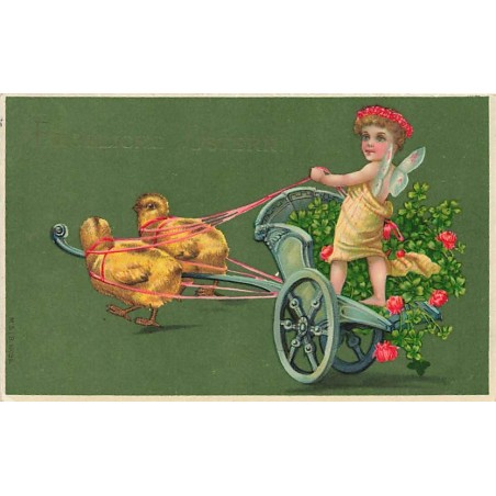 n°27118 - MSIB 14039- Fröhliche Ostern - Ange sur un char fleuri, tiré par des poussins