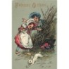 n°27122 - Carte Gaufrée - 2157 - Fröhliche Ostern - Enfants découvrant des oeufs déposé par un lièvre