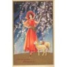 n°27128 - Joyeuses Pâques - Busi - Jeune femme près d'un arbre fleuri, et de moutons