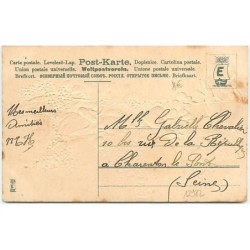 n°12982 - Carte Gaufrée - Loin des yeux près du coeur - Cupidon dans un panier porté par des colombes