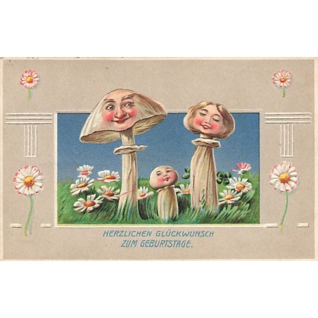 n°27143 - Carte Gaufrée - Nouvel An - Famille de champignons humanisés