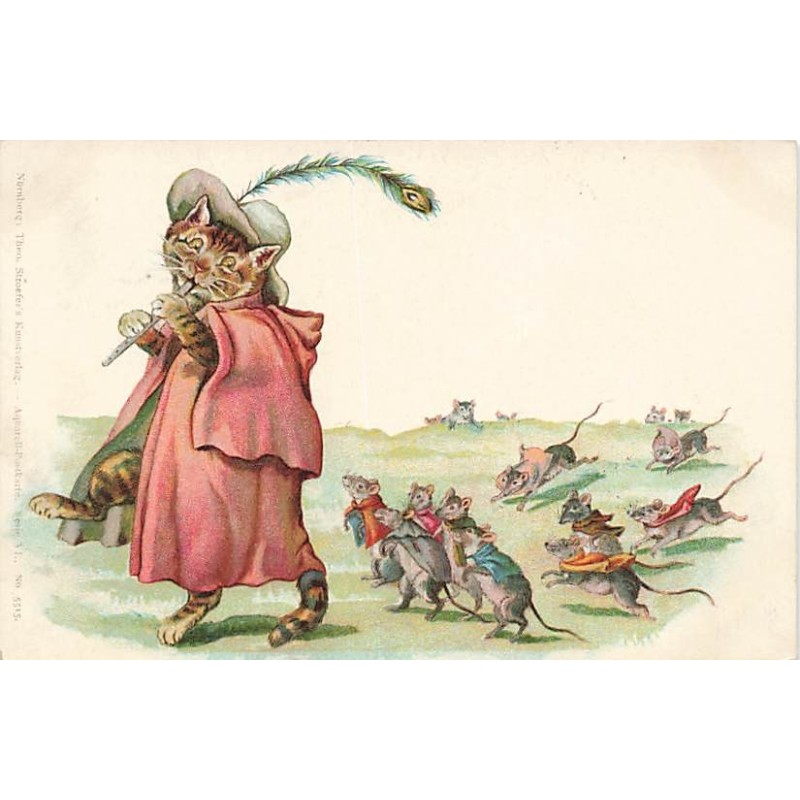 n°27144 - Stroefer's - Style Wain - Animaux Habillés - Souris suivant un chat jouant de la flute
