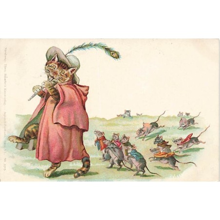 n°27144 - Stroefer's - Style Wain - Animaux Habillés - Souris suivant un chat jouant de la flute