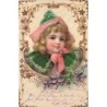 n°27148 - Clapsaddle - Portrait d'une fillette, avec un chapeau vert