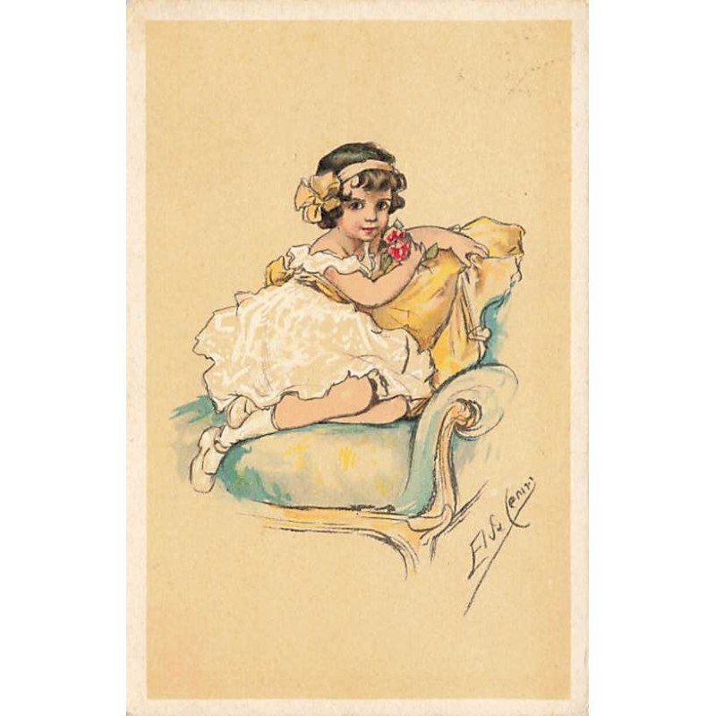 n°27155 - Illustrateur - Elda Cenni - Fillette tenant des roses, assise sur un fauteuil