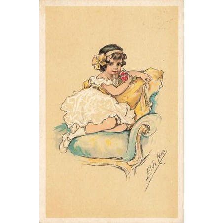 n°27155 - Illustrateur - Elda Cenni - Fillette tenant des roses, assise sur un fauteuil