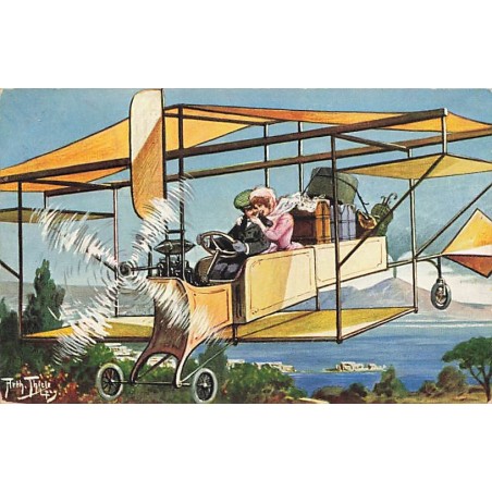 n°27161 - Illustrateur Arthur Thiele - Couple dans un avion, partant en voyage avec des bagages