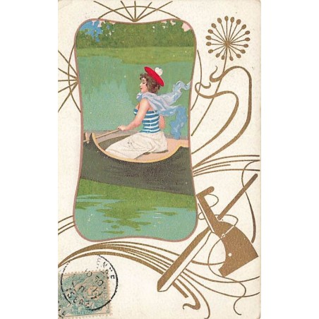 n°27165 - Fantaisie - Art Nouveau - Jeune femme dans une barque