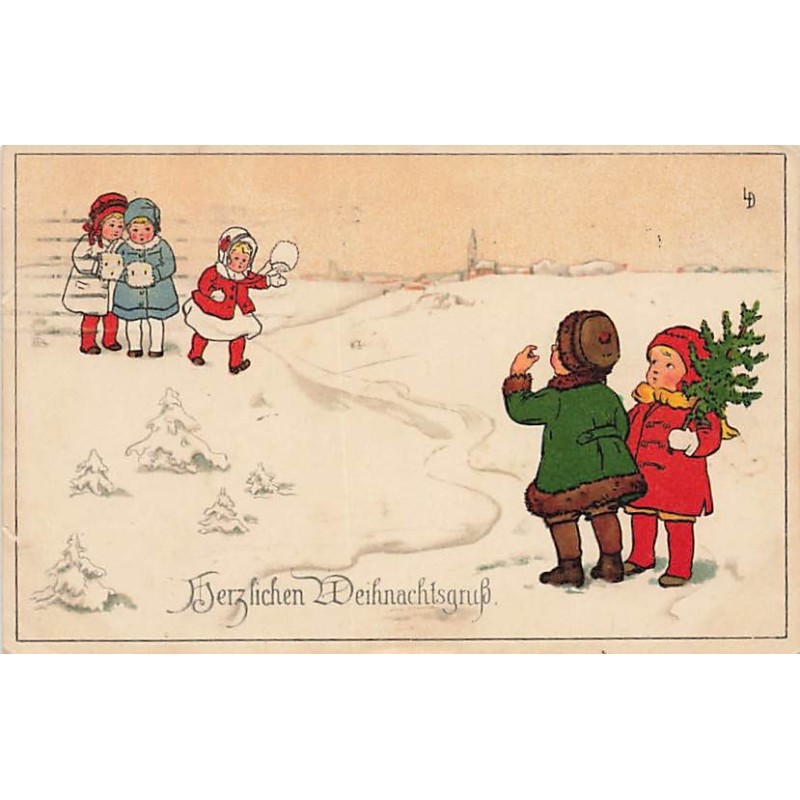 n°27168 - Noël - Herzlichen Weihnachtsgruss - Enfants se retrouvant dans la neige