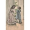 n°27171 - Noël - MM Vienne n°327 - Fillettes accompagnées d'un chien rentrant dans une pièce