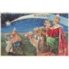 n°27173 - Carte Gaufrée - Noël - Buon Natale - Les Trois Rois Mages apportant les cadeaux, suivant l'étoile du Berger