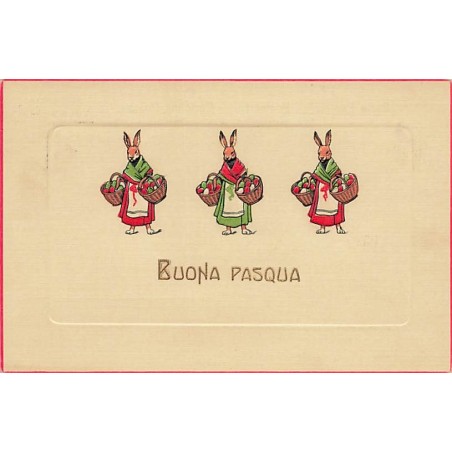 n°27177 - Carte Gaufrée - Buona Pasqua - Lièvres habillées portant des paniers remplis d'oeufs