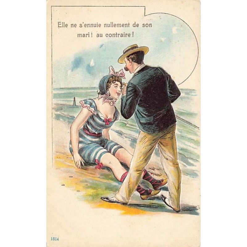 n°27188 - Carte Gaufrée - Baigneuse - Elle ne s'ennuie nullement de son mari ! au contraire !