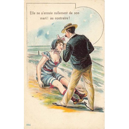 n°27188 - Carte Gaufrée - Baigneuse - Elle ne s'ennuie nullement de son mari ! au contraire !