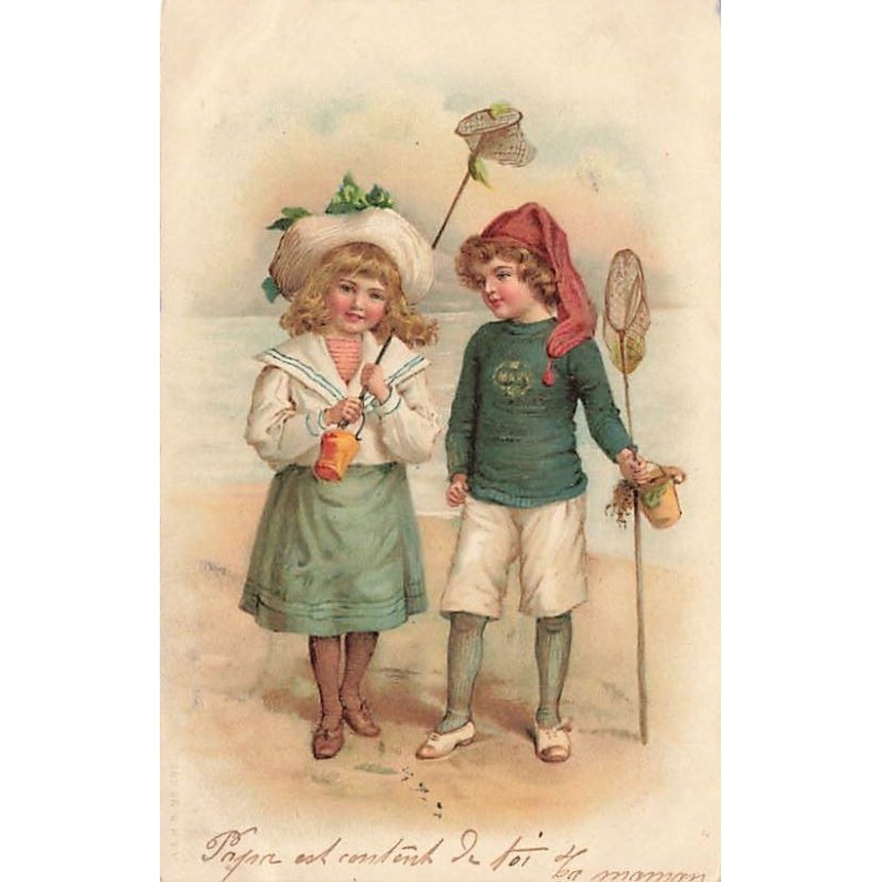 n°27191 - Fantaisie - A & MB n°282 - Enfants sur une plage avec des épuisettes