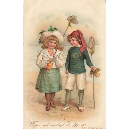 n°27191 - Fantaisie - A & MB n°282 - Enfants sur une plage avec des épuisettes