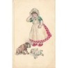 n°27193 - Fantaisie - Fillette pleurant en voyant sa poupée cassée, près d'un chien