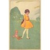 n°27194 - Fantaisie - Fillette boudant près d'une poupée assise dans l'herbe