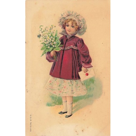 n°27197 - Carte Gaufrée - MSIB 455 - Jeune fille tenant une lettre et un bouquet de muguet