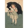 n°27198 - Fantaisie - Flatscher - Fillette portant des chiens, et se protégeant sous un parapluie
