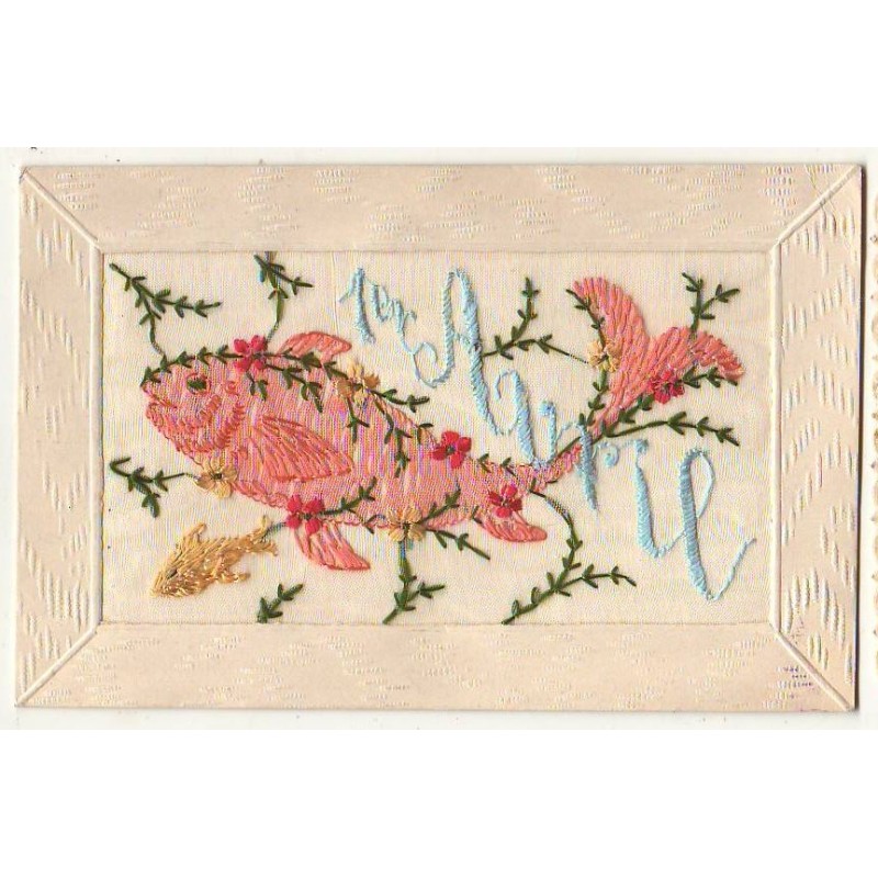 n°27202 - Carte Brodée - 1er Avril - Poissons