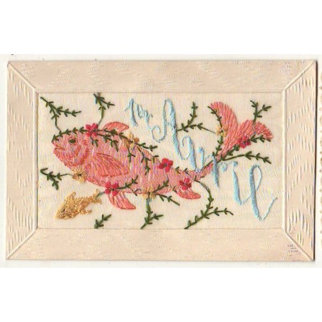 n°27202 - Carte Brodée - 1er Avril - Poissons
