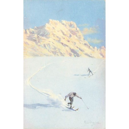 n°27205 - Illustrateur - Pellegrini - Hommes sur des skis en pleine descente