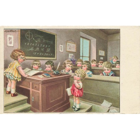 n°27209 - Illustrateur - A. Bertiglia - Une salle de classe, un enfant de faisant interroger