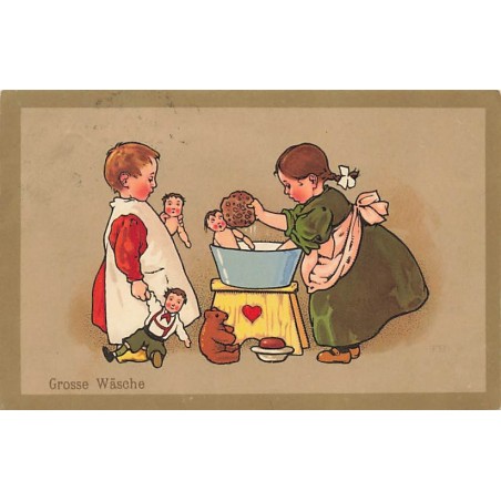 n°27211 - Illustrateur - F. Baumgarten - Grosse Wäsche - Fillettes lavant leurs poupées