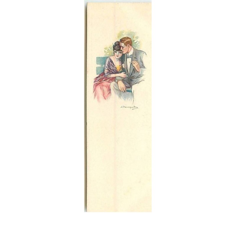 n°13025 - S. Bompard - Couple enlaçés assis sur un banc (format 4,5 x 14 cm)