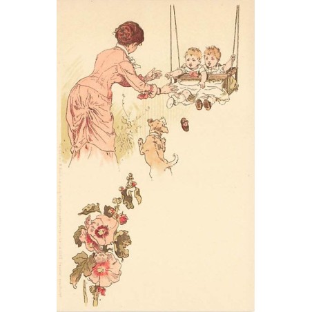 n°27218 - Meissner - Une femme poussant ses bébés sur une balançoire