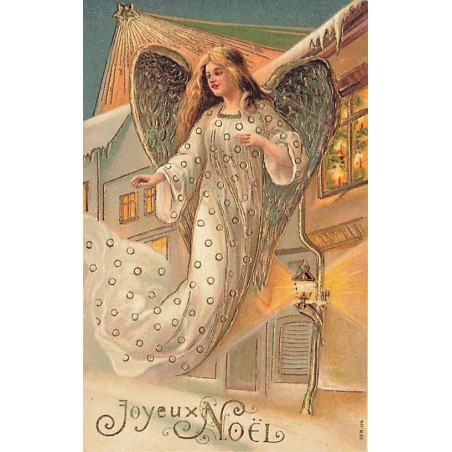 n°27224 - Carte Gaufrée - Joyeux Noël - Ange gardien dans une rue