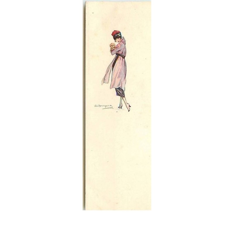 n°13026 - S. Bompard - Jeune femme portant un chien (format 4,5 x 14 cm)