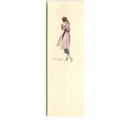 n°13026 - S. Bompard - Jeune femme portant un chien (format 4,5 x 14 cm)