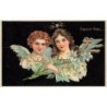 n°27226 - Carte Gaufrée - Joyeux Noël - Deux anges l'un tenant des fleurs