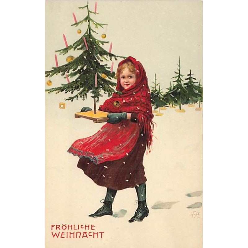 n°27229 - Noël - Meissner - Fröhliche Weihnacht - Jeune fille portant un sapin
