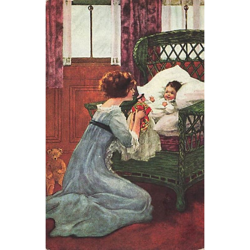 n°27242 - Fantaisie - Femme montrant une poupée à un bébé, près d'un ours en peluche - Teddy Bear
