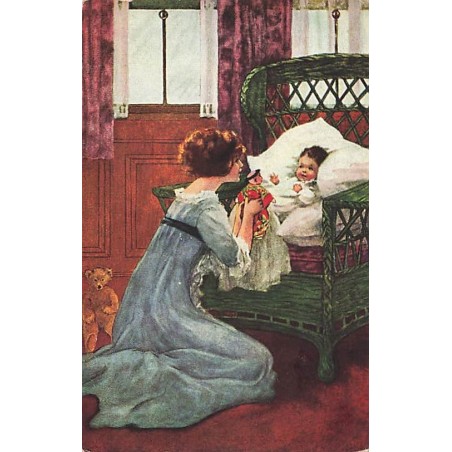 n°27242 - Fantaisie - Femme montrant une poupée à un bébé, près d'un ours en peluche - Teddy Bear